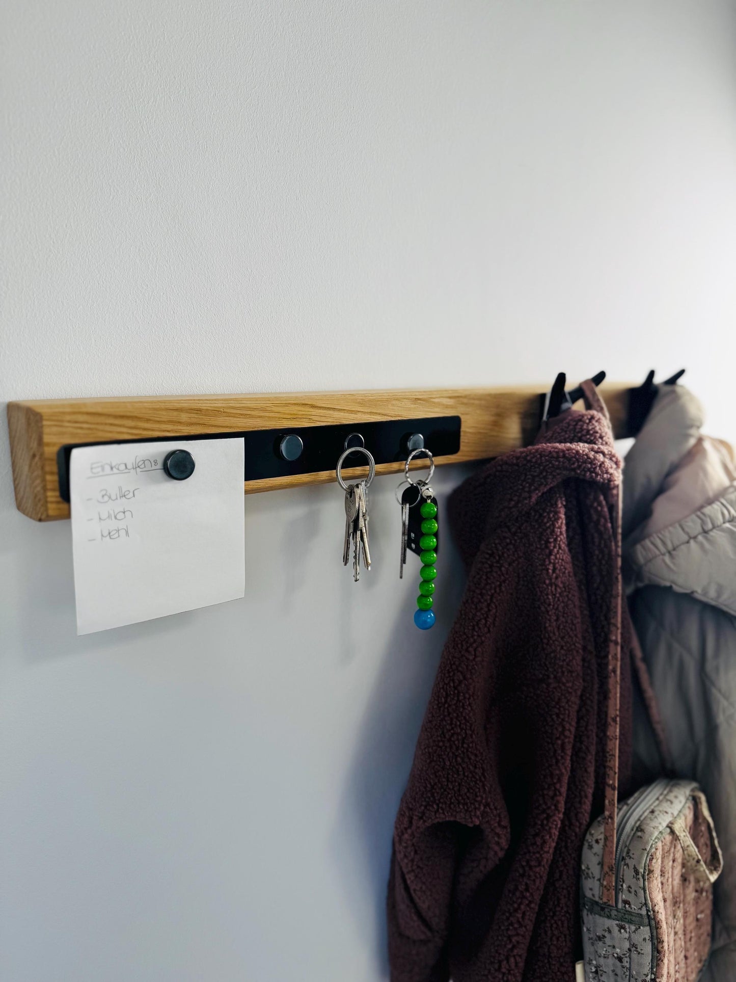 Garderobe für Flur, Küche, Wohnzimmer, mit Magnet und Wandhaken, Eiche Natur, Massivholz