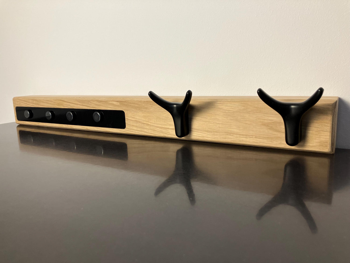 Garderobe für Flur, Küche, Wohnzimmer, mit Magnet und Wandhaken, Eiche Natur, Massivholz