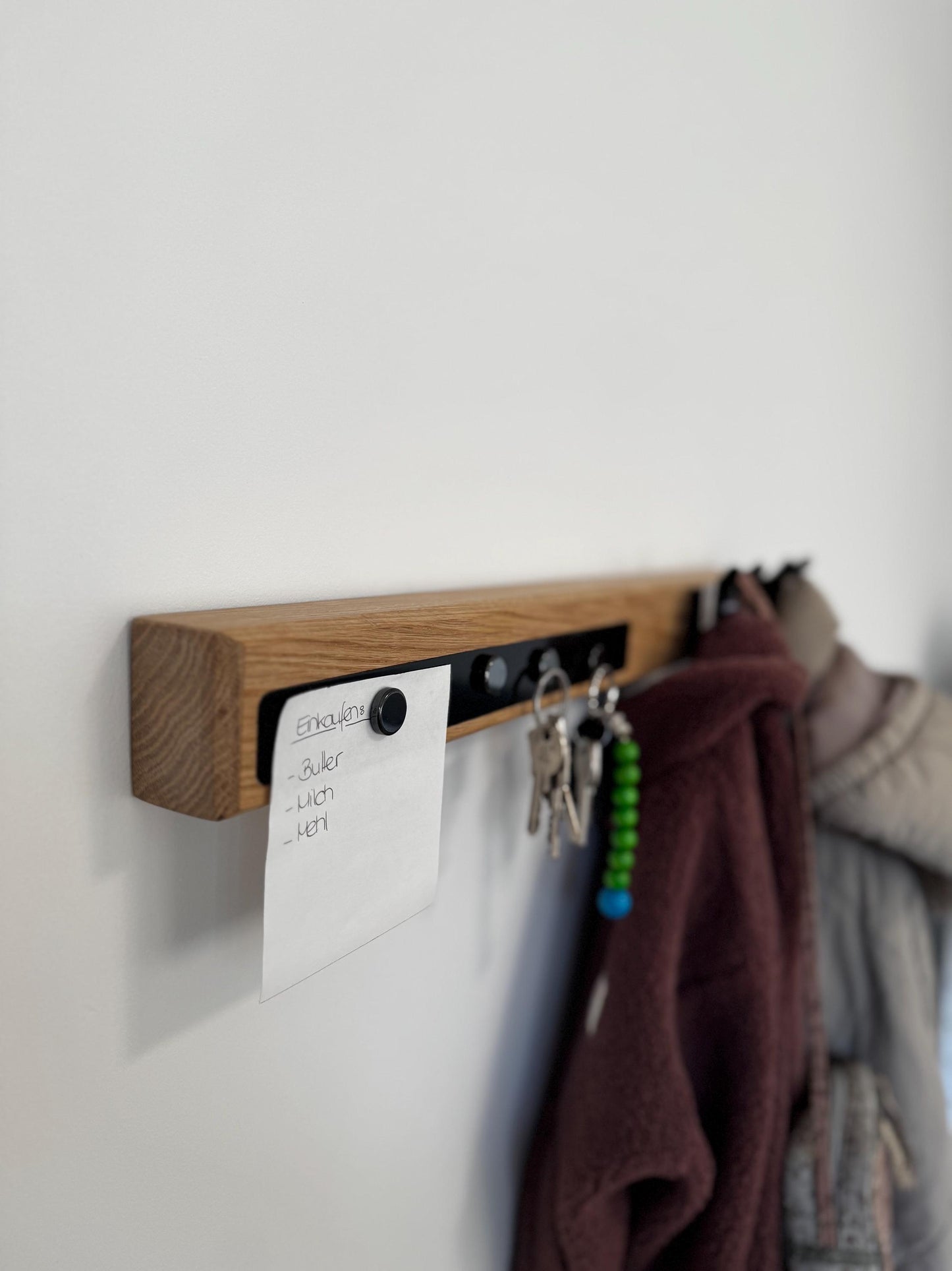 Garderobe für Flur, Küche, Wohnzimmer, mit Magnet und Wandhaken, Eiche Natur, Massivholz