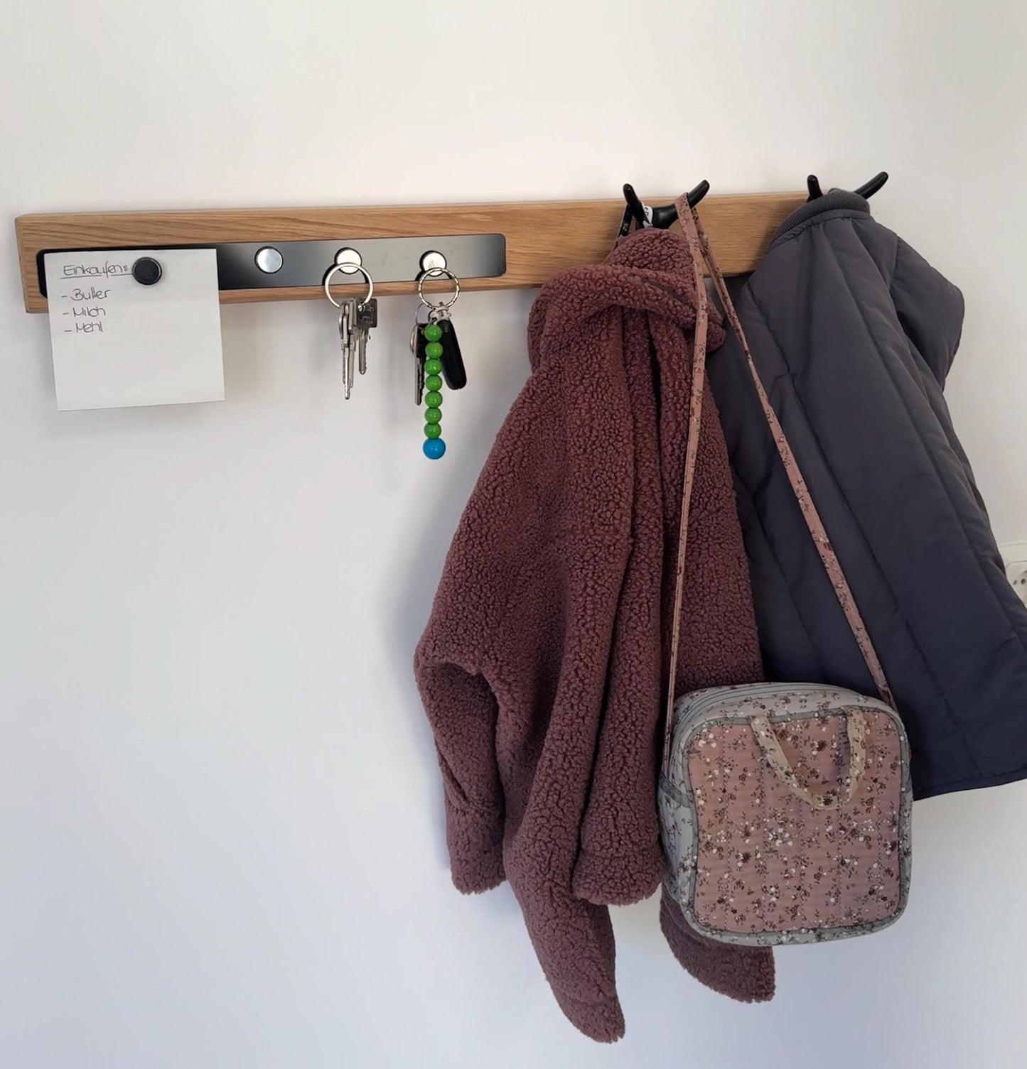 Garderobe für Flur, Küche, Wohnzimmer, mit Magnet und Wandhaken, Eiche Natur, Massivholz
