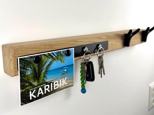 Garderobe für Flur, Küche, Wohnzimmer, mit Magnet und Wandhaken, Eiche Natur, Massivholz