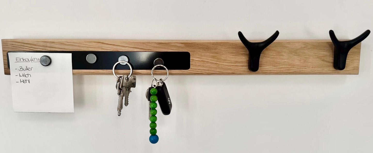Garderobe für Flur, Küche, Wohnzimmer, mit Magnet und Wandhaken, Eiche Natur, Massivholz