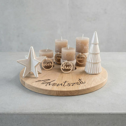Adventskranz aus massiver Eiche – natürliche Weihnachtsdeko mit Gravur