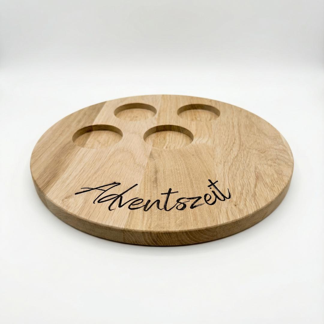 Adventskranz aus massiver Eiche – natürliche Weihnachtsdeko mit Gravur