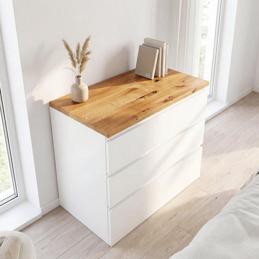 Deckplatte aus Wildeiche Massivholz passend für IKEA Kallax, Besta, Hemnes, Malm, Kullen, Trones, Abdeckplatte, Naturgeölt oder Unbehandelt