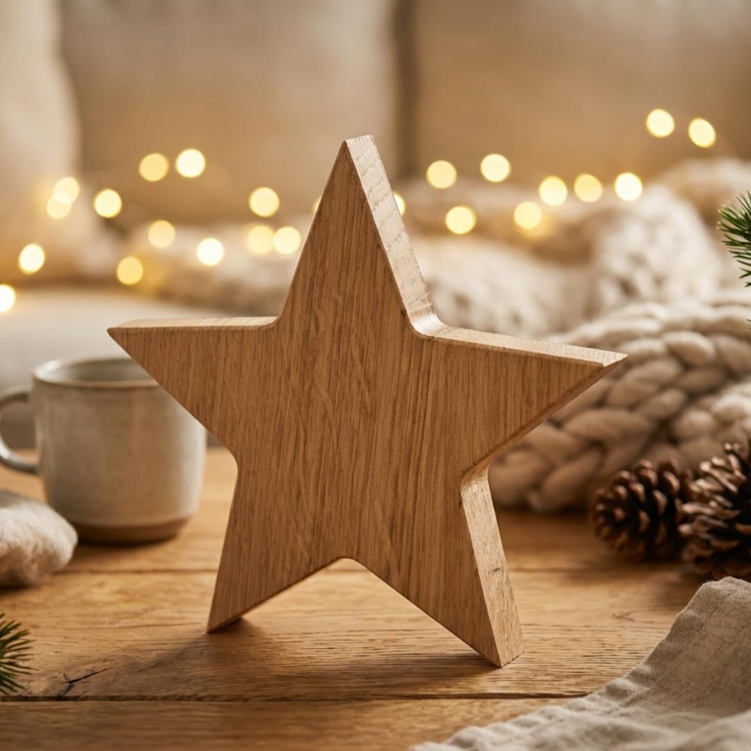 Holzstern aus massiver Eiche  natürliche Weihnachtsdeko in Premium-Qualität