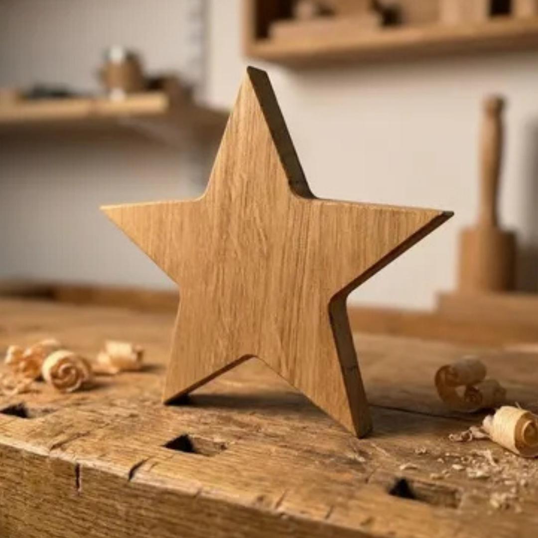 Holzstern aus massiver Eiche, natürliche Weihnachtsdeko in Premium-Qualität