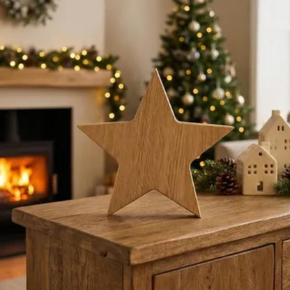 Holzstern aus massiver Eiche, natürliche Weihnachtsdeko in Premium-Qualität