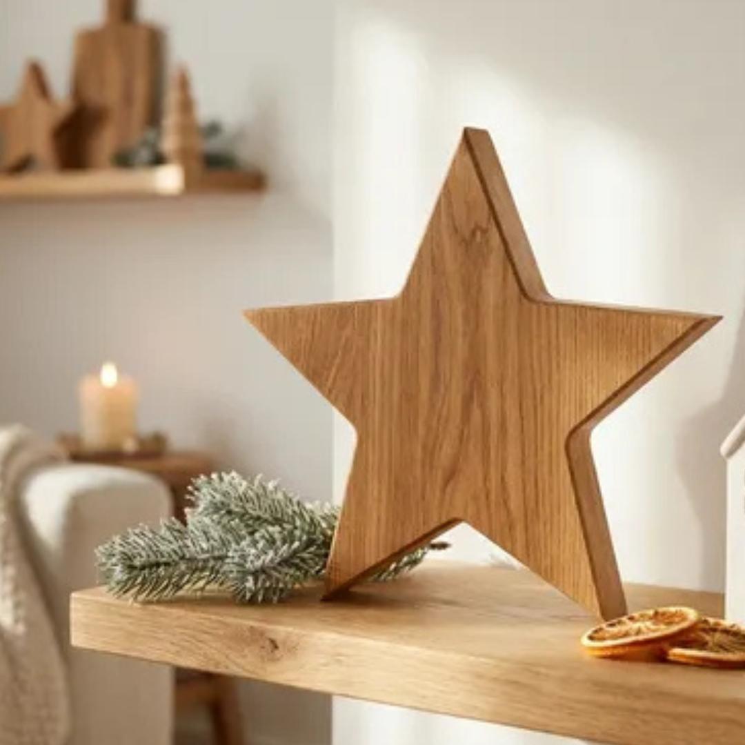 Holzstern aus massiver Eiche, natürliche Weihnachtsdeko in Premium-Qualität