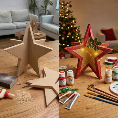 Weihnachtsstern aus MDF, Steckstern 3D, DIY Holzstern zum Bemalen und Dekorieren, Weihnachtsdeko zum Aufstellen