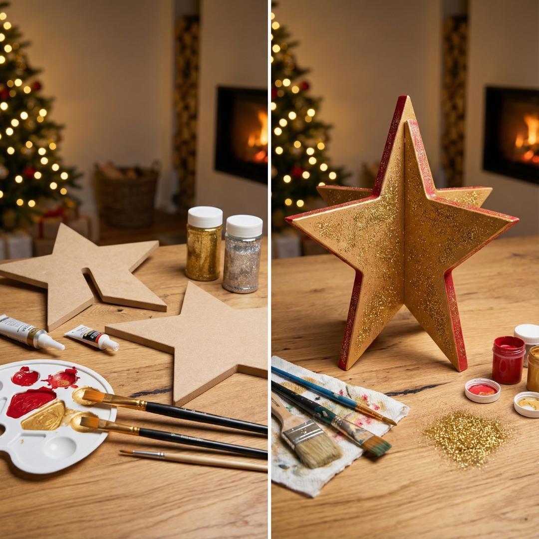 Weihnachtsstern aus MDF, Steckstern 3D, DIY Holzstern zum Bemalen und Dekorieren, Weihnachtsdeko zum Aufstellen