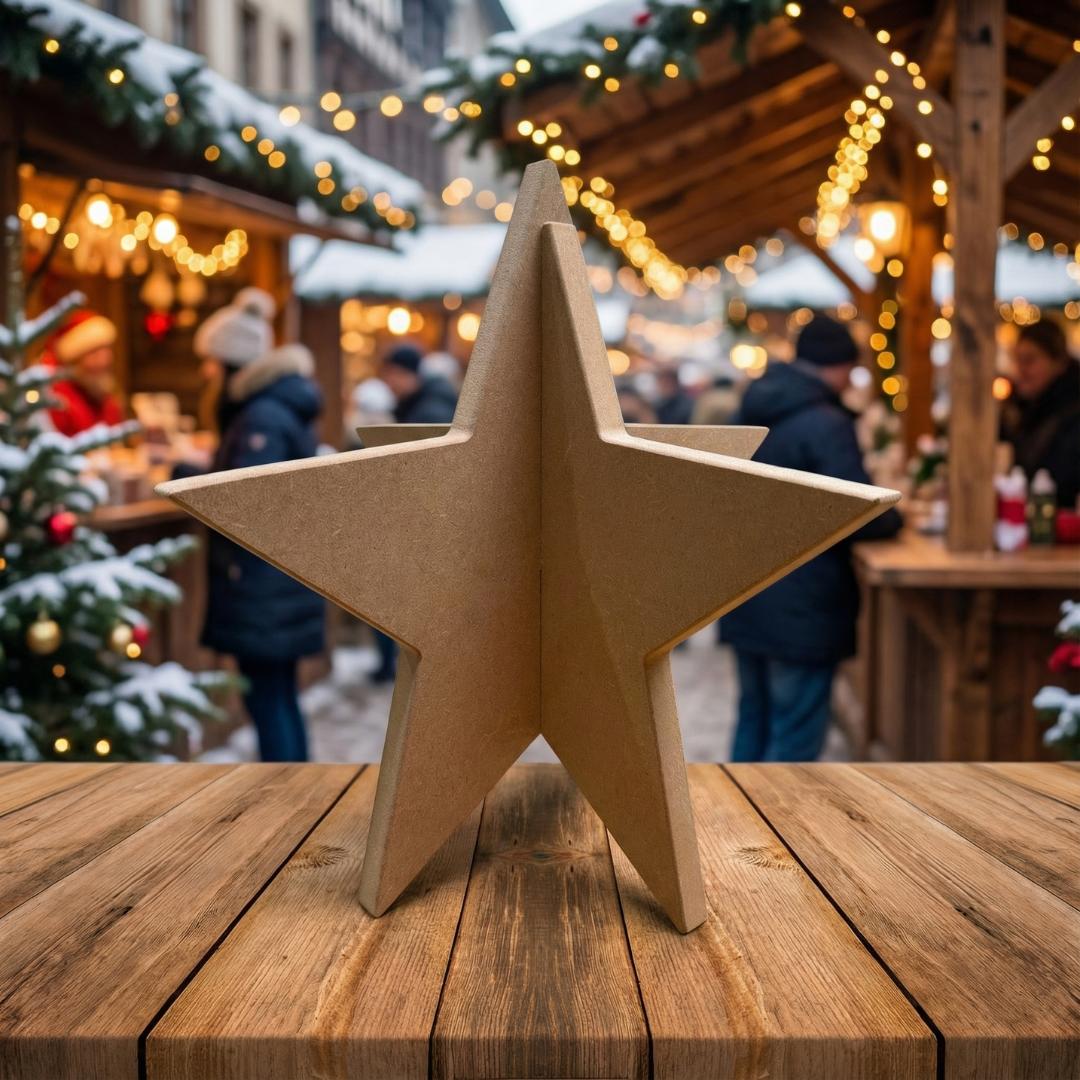Weihnachtsstern aus MDF, Steckstern 3D, DIY Holzstern zum Bemalen und Dekorieren, Weihnachtsdeko zum Aufstellen