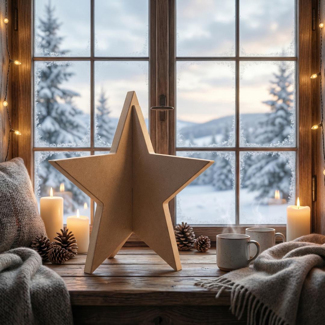 Weihnachtsstern aus MDF, Steckstern 3D, DIY Holzstern zum Bemalen und Dekorieren, Weihnachtsdeko zum Aufstellen