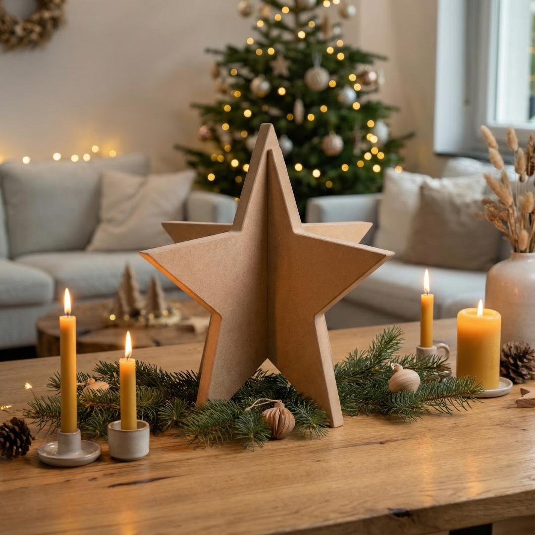 Weihnachtsstern aus MDF, Steckstern 3D, DIY Holzstern zum Bemalen und Dekorieren, Weihnachtsdeko zum Aufstellen