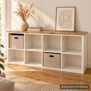 Kallax-Deckplatte aus Wildeiche massiv auf dem IKEA-Möbel (KI-generierte Darstellung)