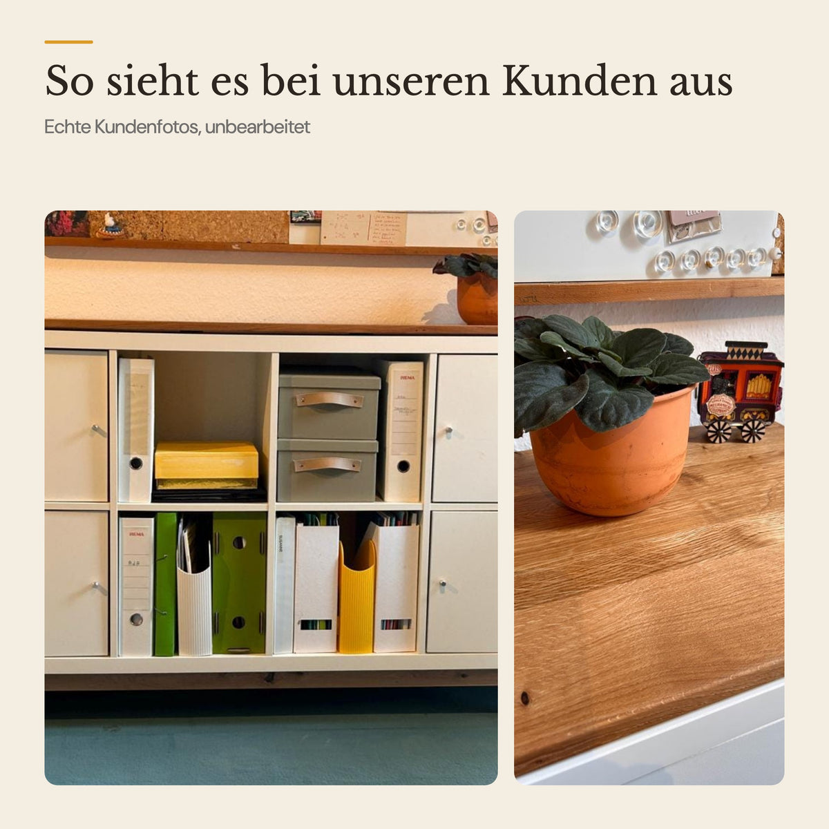 Echte Kundenfotos der Kallax-Deckplatte aus Wildeiche