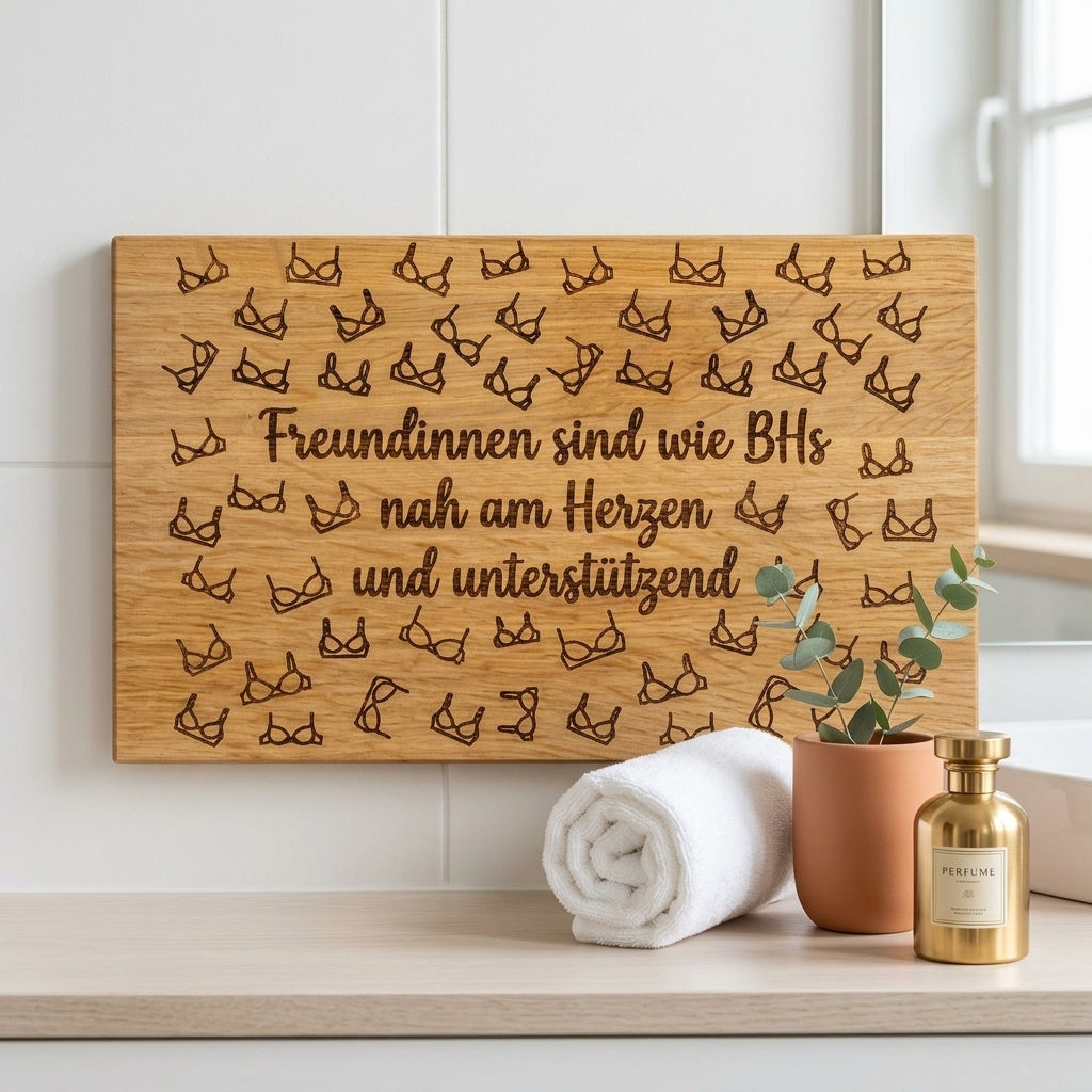 Holzschild 'Freundinnen wie BHs' · Wildeiche, Bild 5 von 9