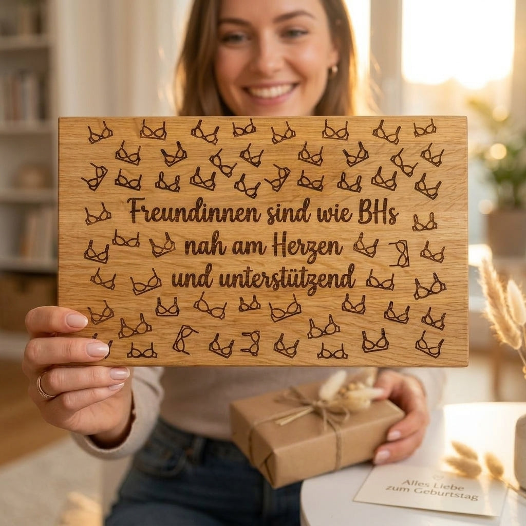 Holzschild 'Freundinnen wie BHs' · Wildeiche, Bild 3 von 9