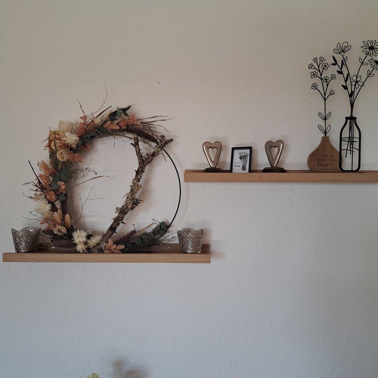 Kundenfoto Bilderleiste Eiche Natur mit Trockenblumenkranz und Vasen