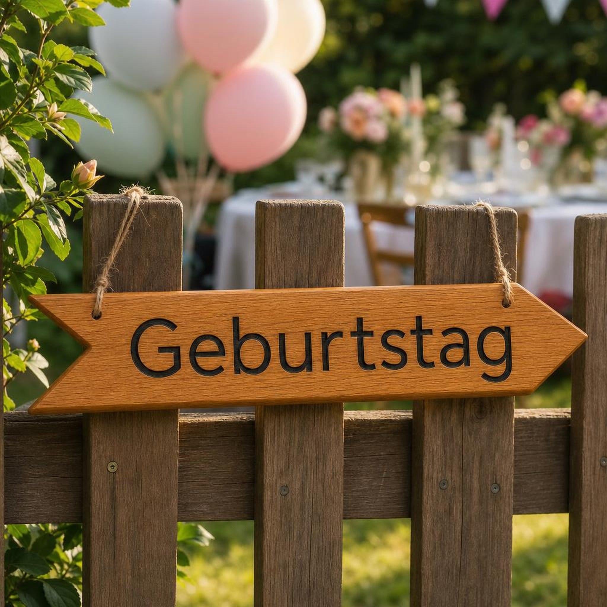 Eichen Wegweiser Geburtstag – Gartenfest mit Ballons