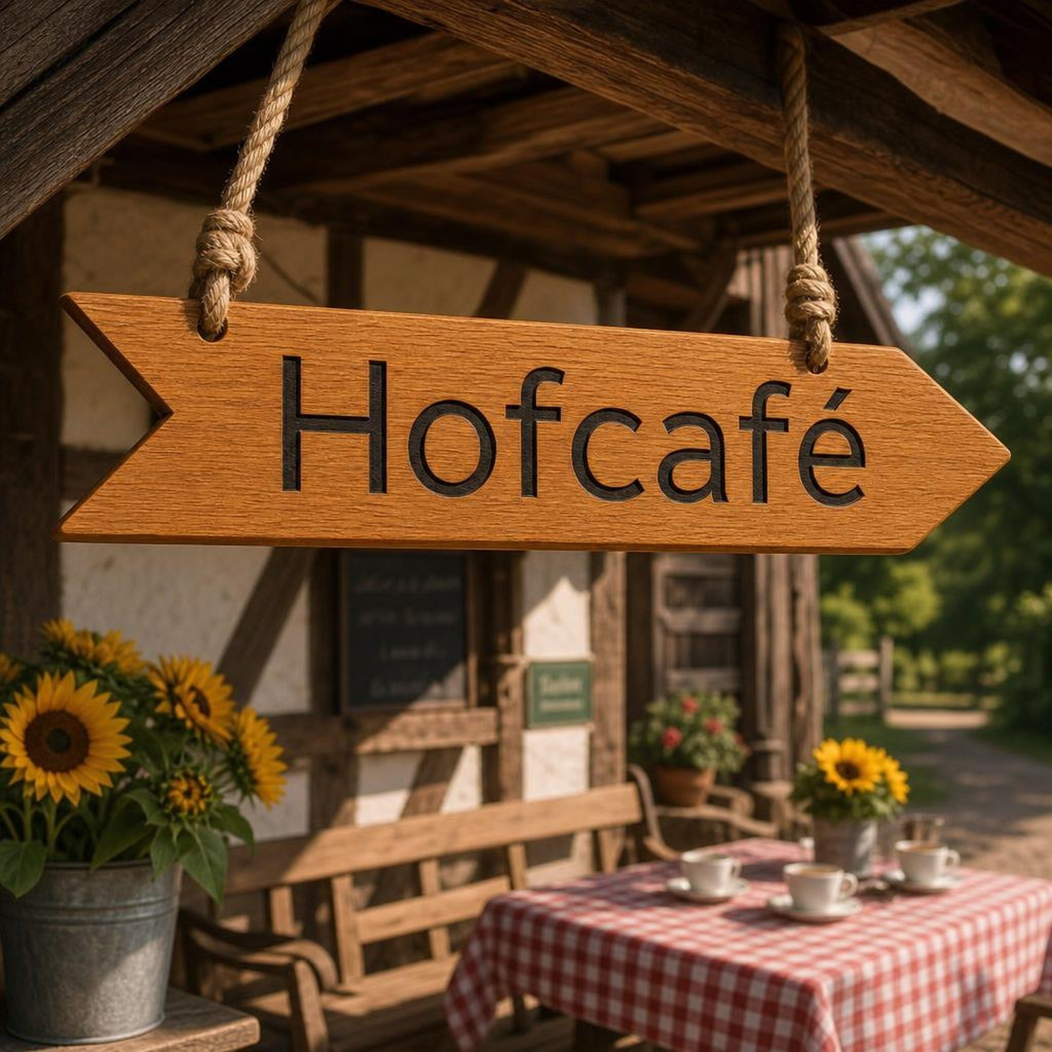 Eichen Wegweiser Hofcafé – Stadel-Vordach