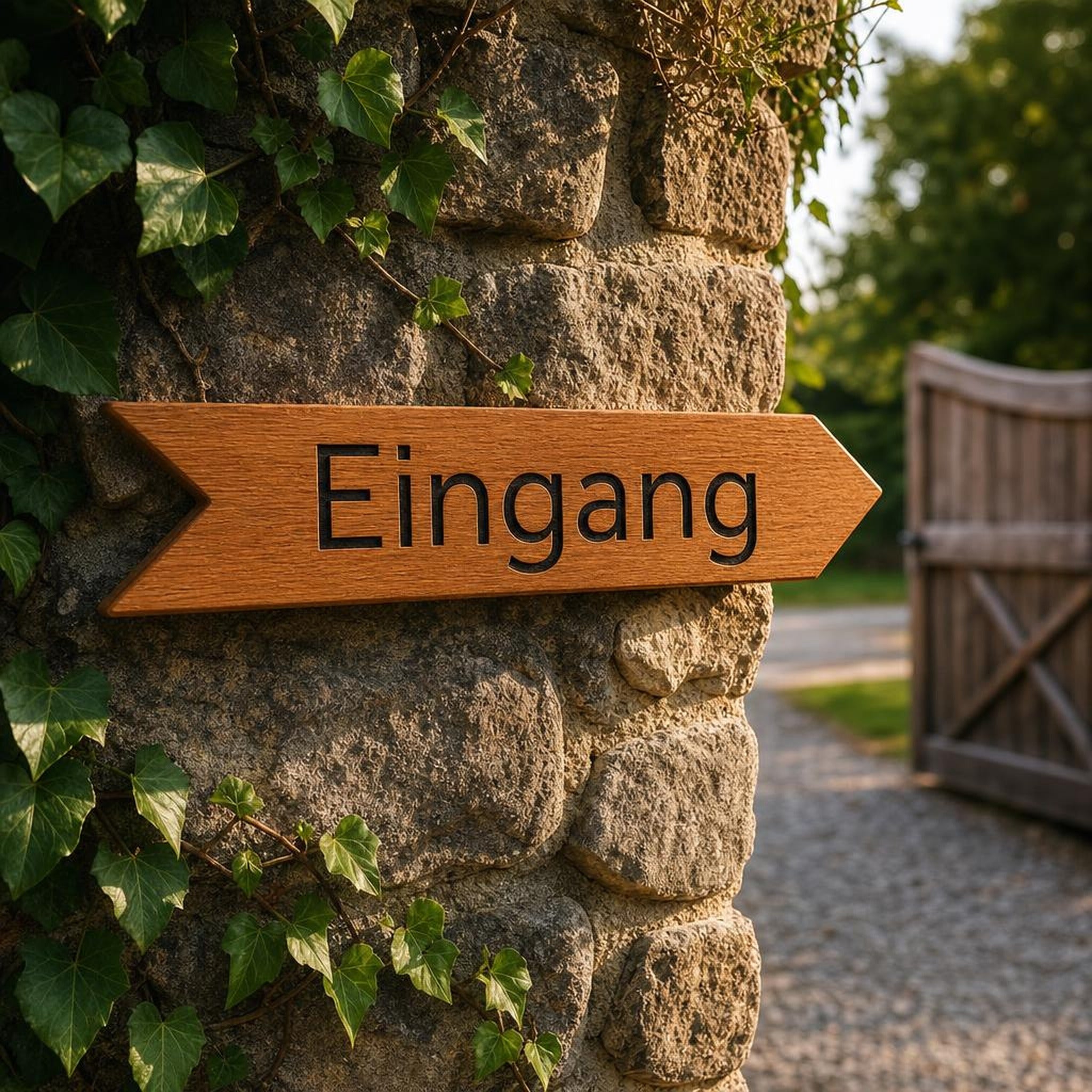Eichen Wegweiser Eingang – Bruchsteinmauer