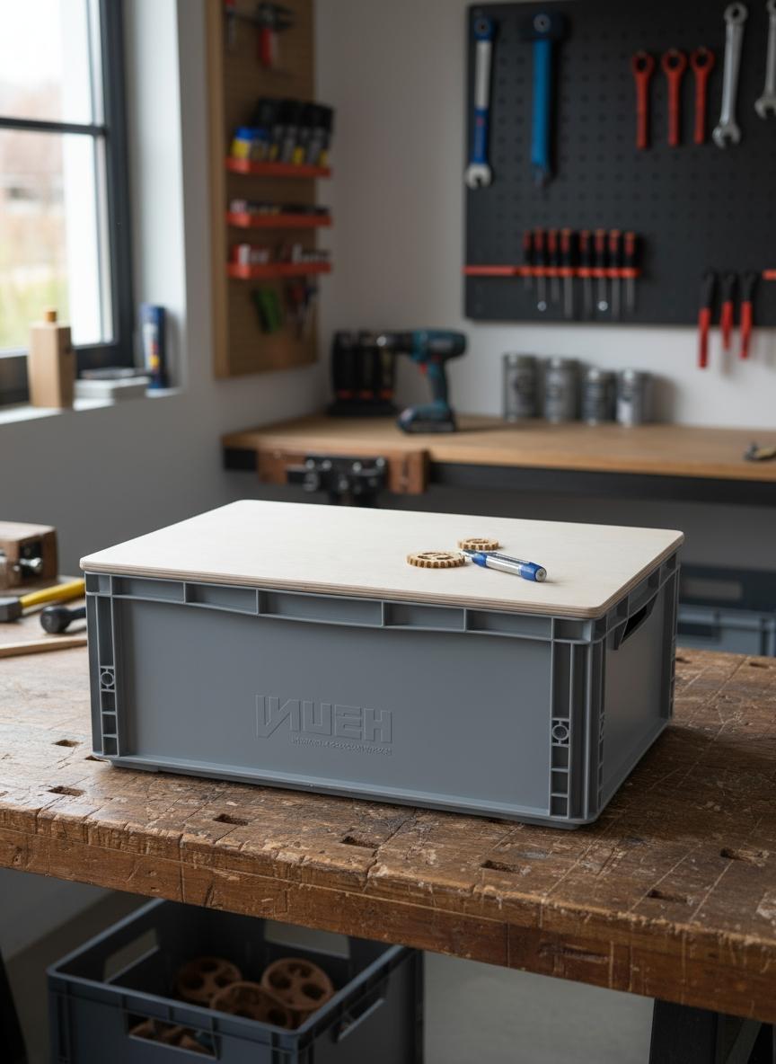 Eurobox Deckel Multiplex Birke 18mm, personalisierbar mit eigenem Logo und Schriftzug, Lasergravur, Camping Zubehör, Camping Geschenk