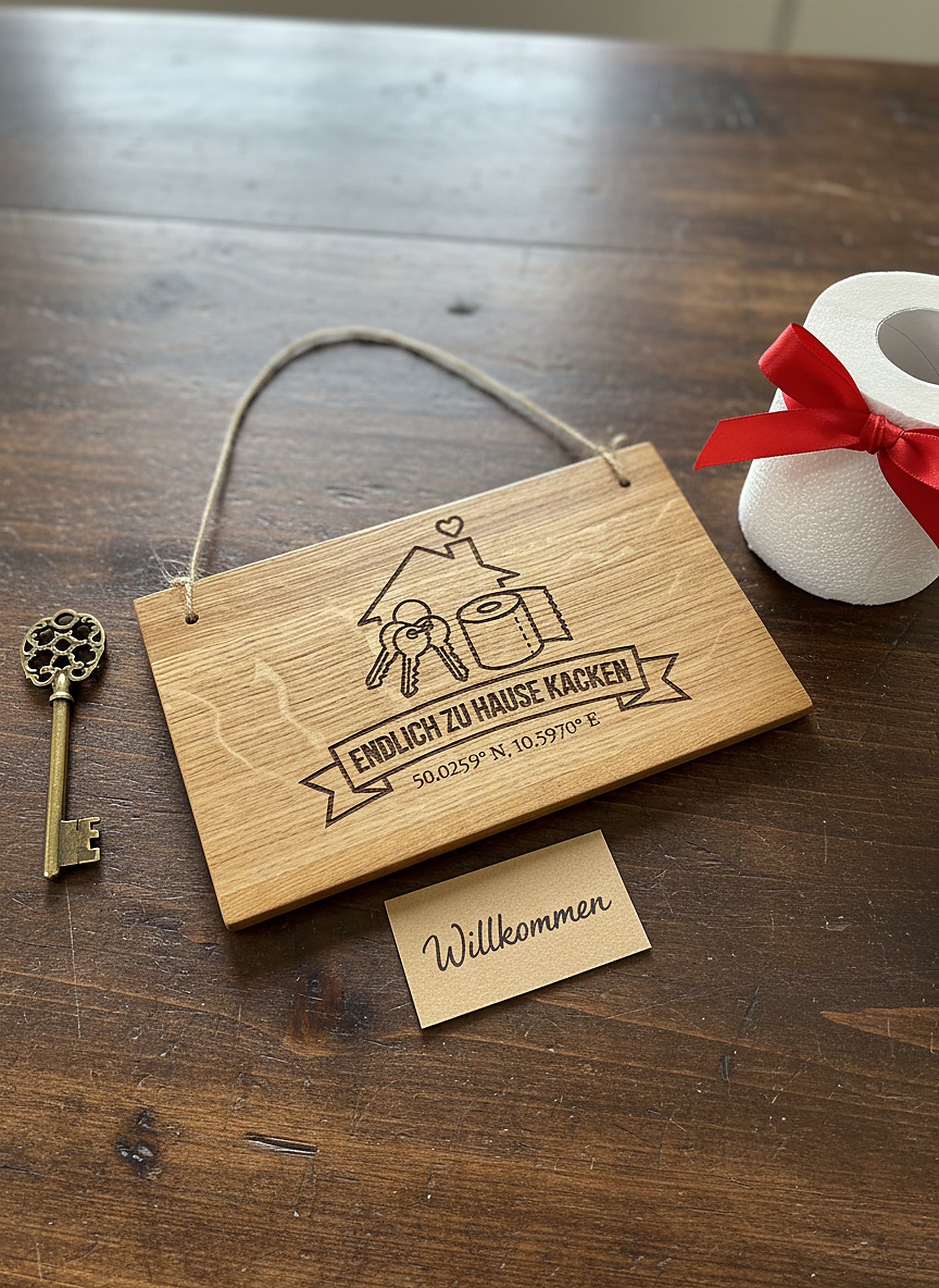Holzschild 'Endlich zu Hause kacken' · Wildeiche, Bild 3 von 5