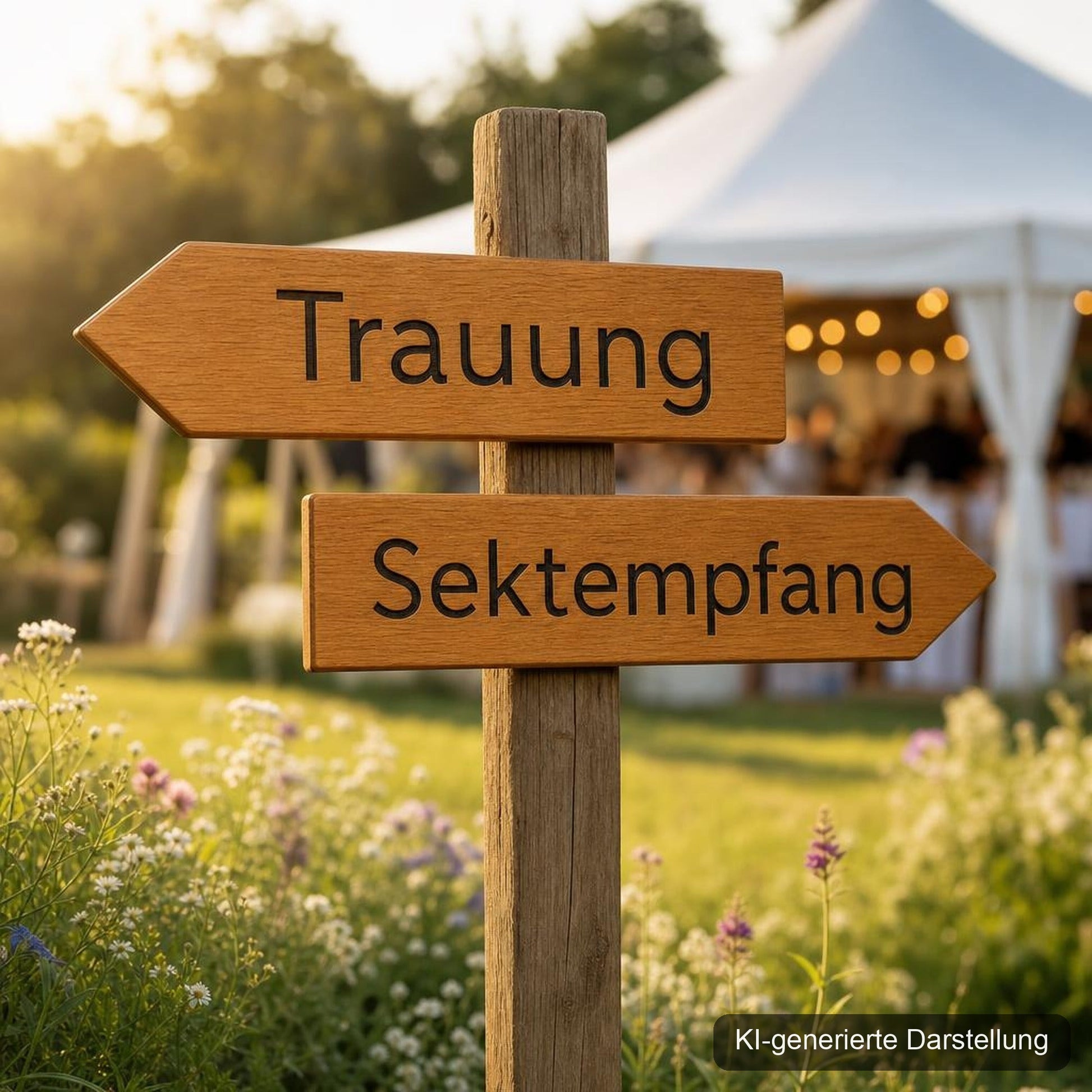 Eichen Wegweiser personalisiert · 60 × 12 cm, KI-generierte Darstellung