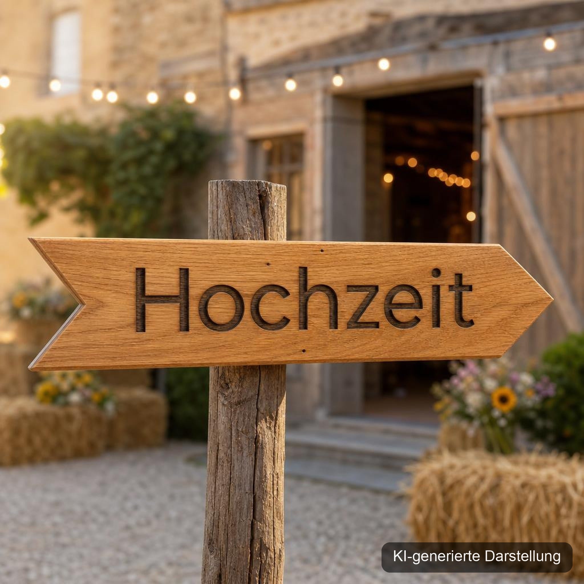 Eichen Wegweiser personalisiert · 60 × 12 cm, KI-generierte Darstellung
