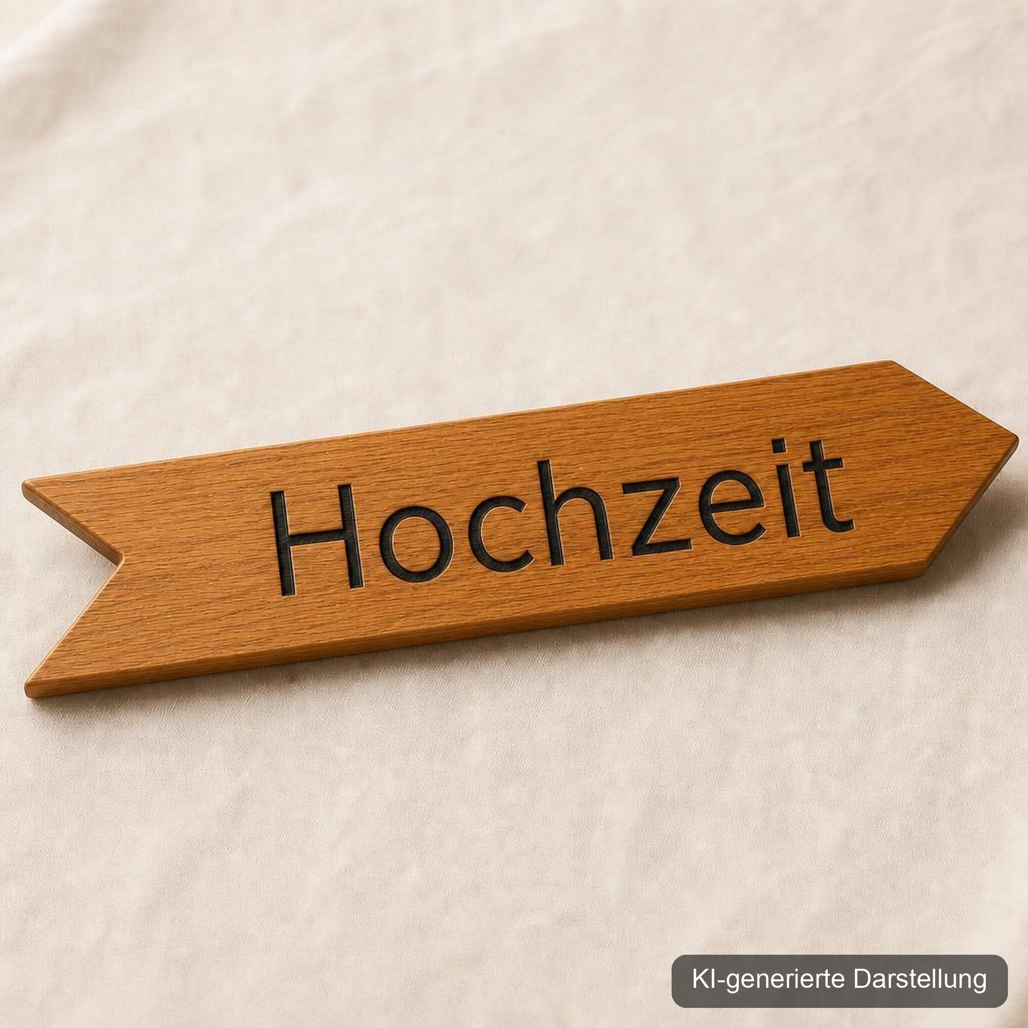 Eichen Wegweiser personalisiert · 60 × 12 cm, KI-generierte Darstellung