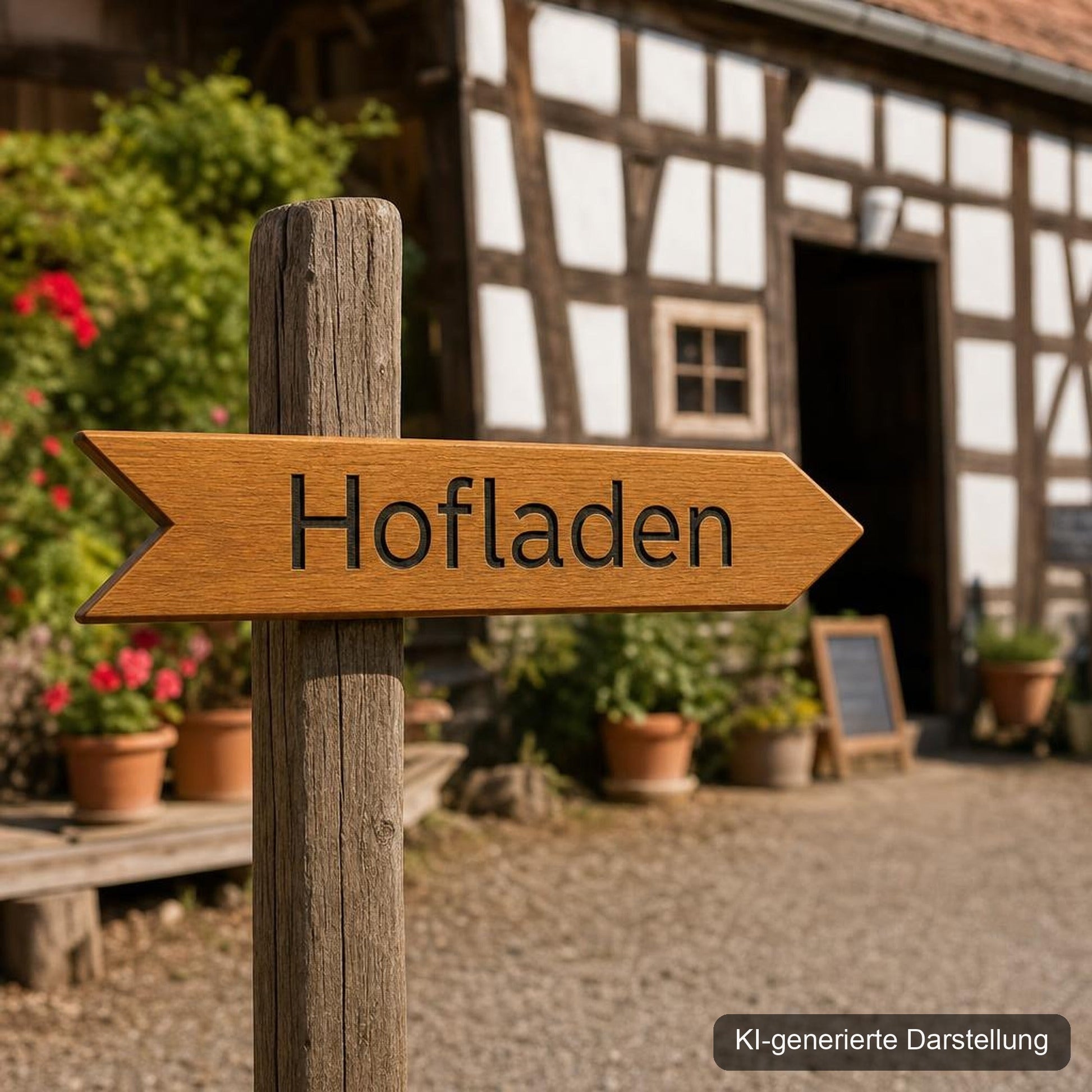 Eichen Wegweiser personalisiert · 60 × 12 cm, KI-generierte Darstellung