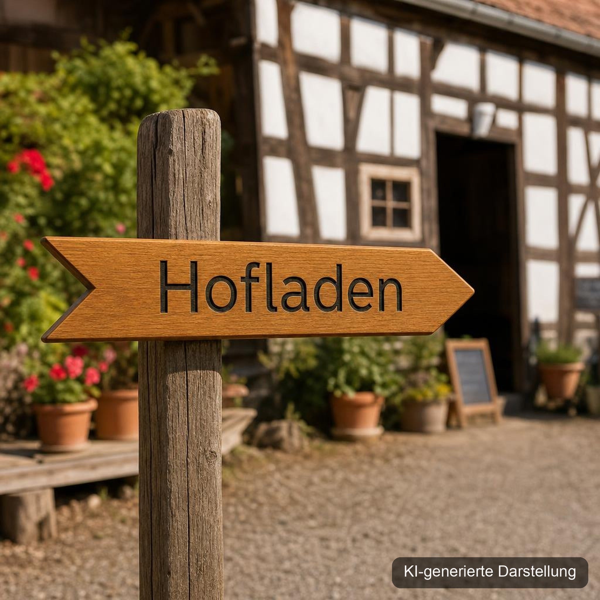 Eichen Wegweiser personalisiert · 60 × 12 cm, KI-generierte Darstellung