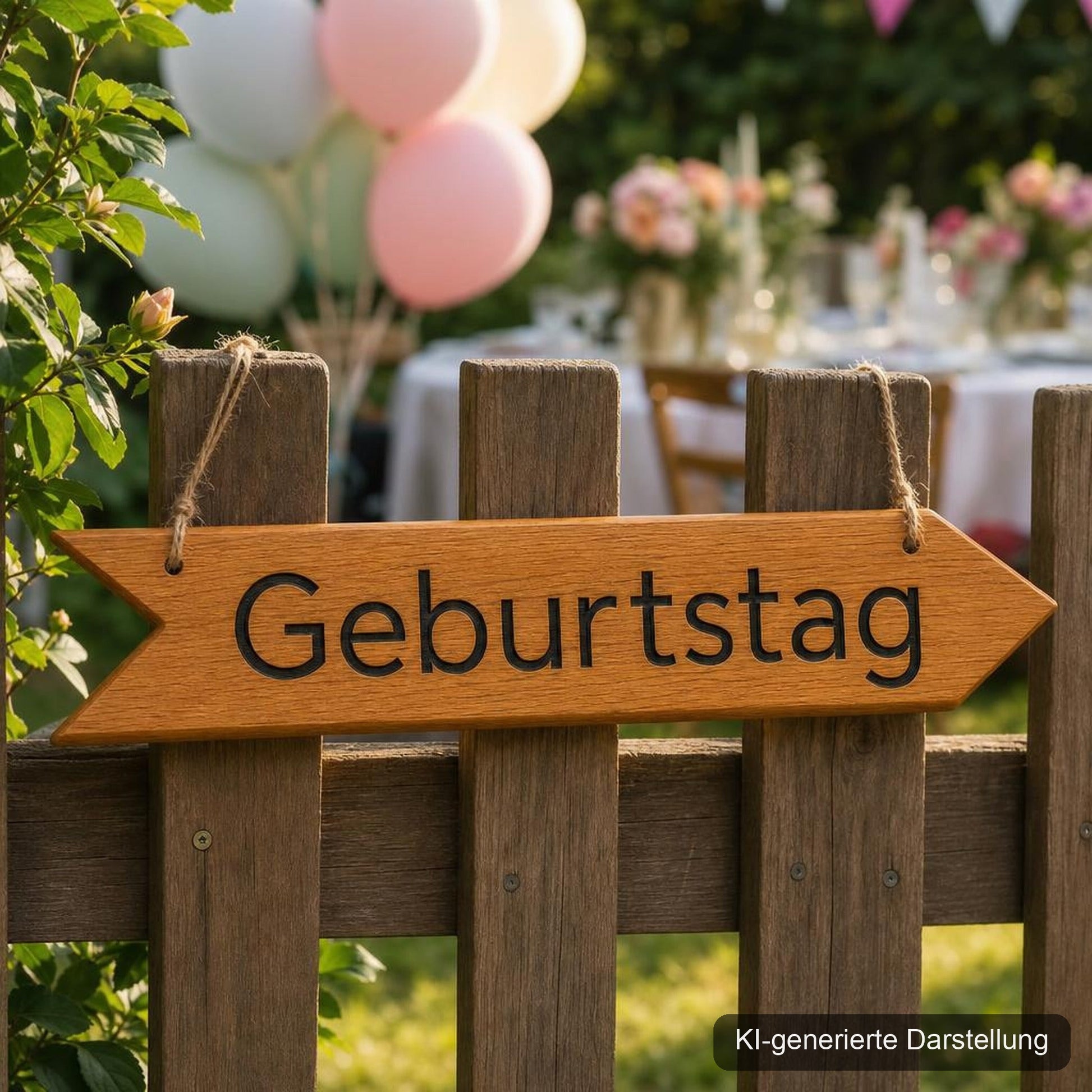 Eichen Wegweiser personalisiert · 60 × 12 cm, KI-generierte Darstellung