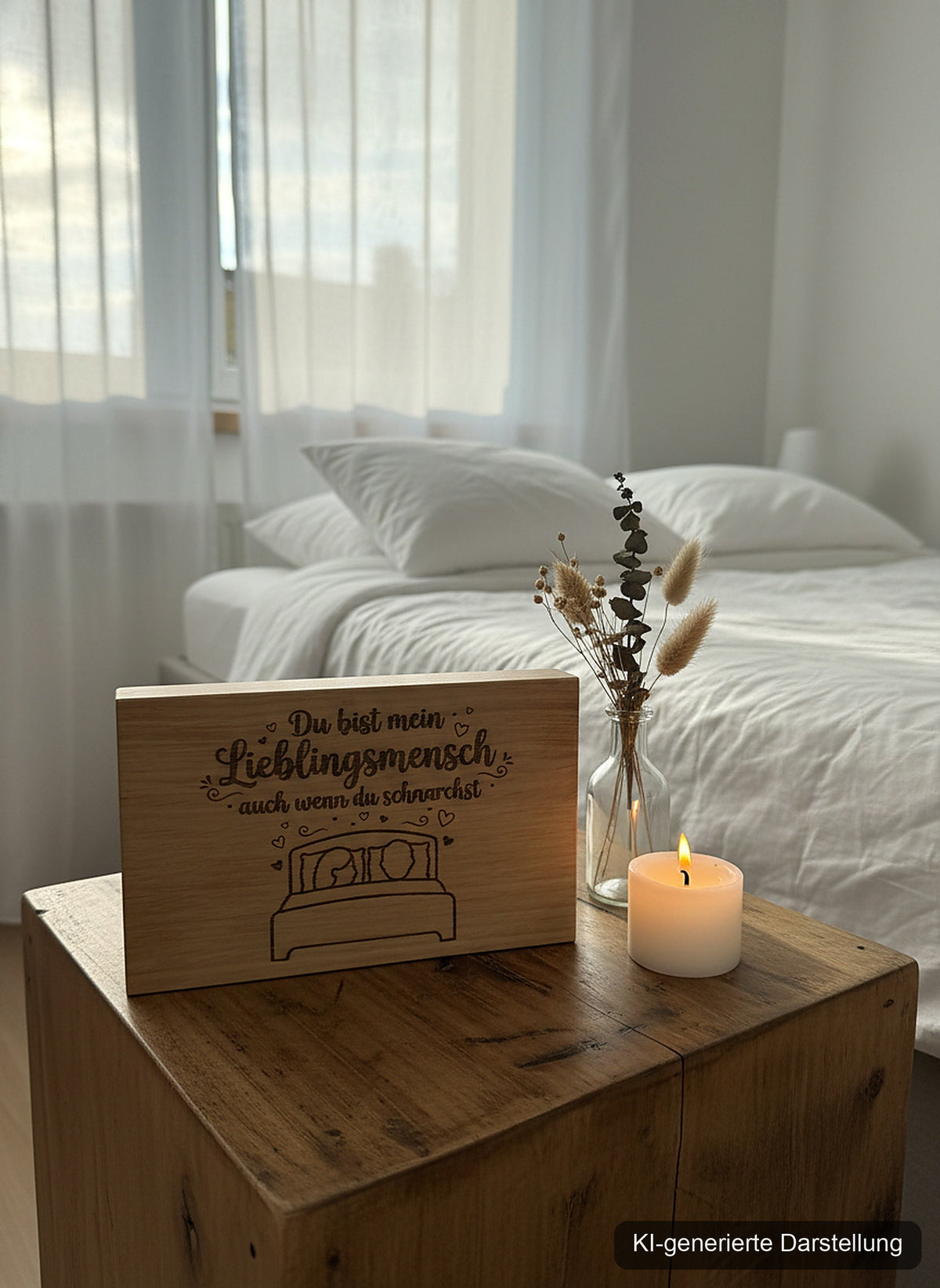 Holzschild 'Lieblingsmensch' · Wildeiche, KI-generierte Darstellung