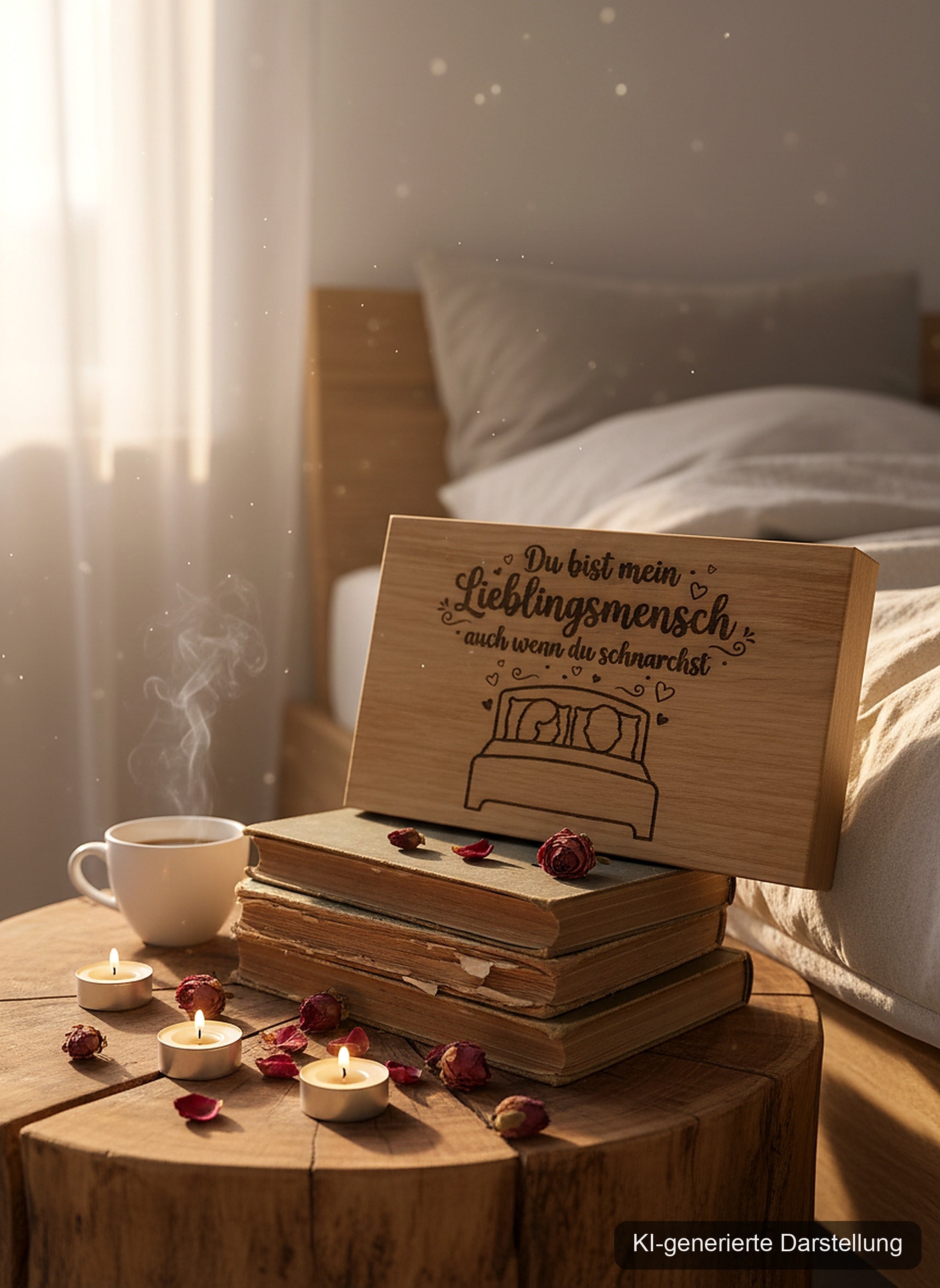 Holzschild 'Lieblingsmensch' · Wildeiche, KI-generierte Darstellung