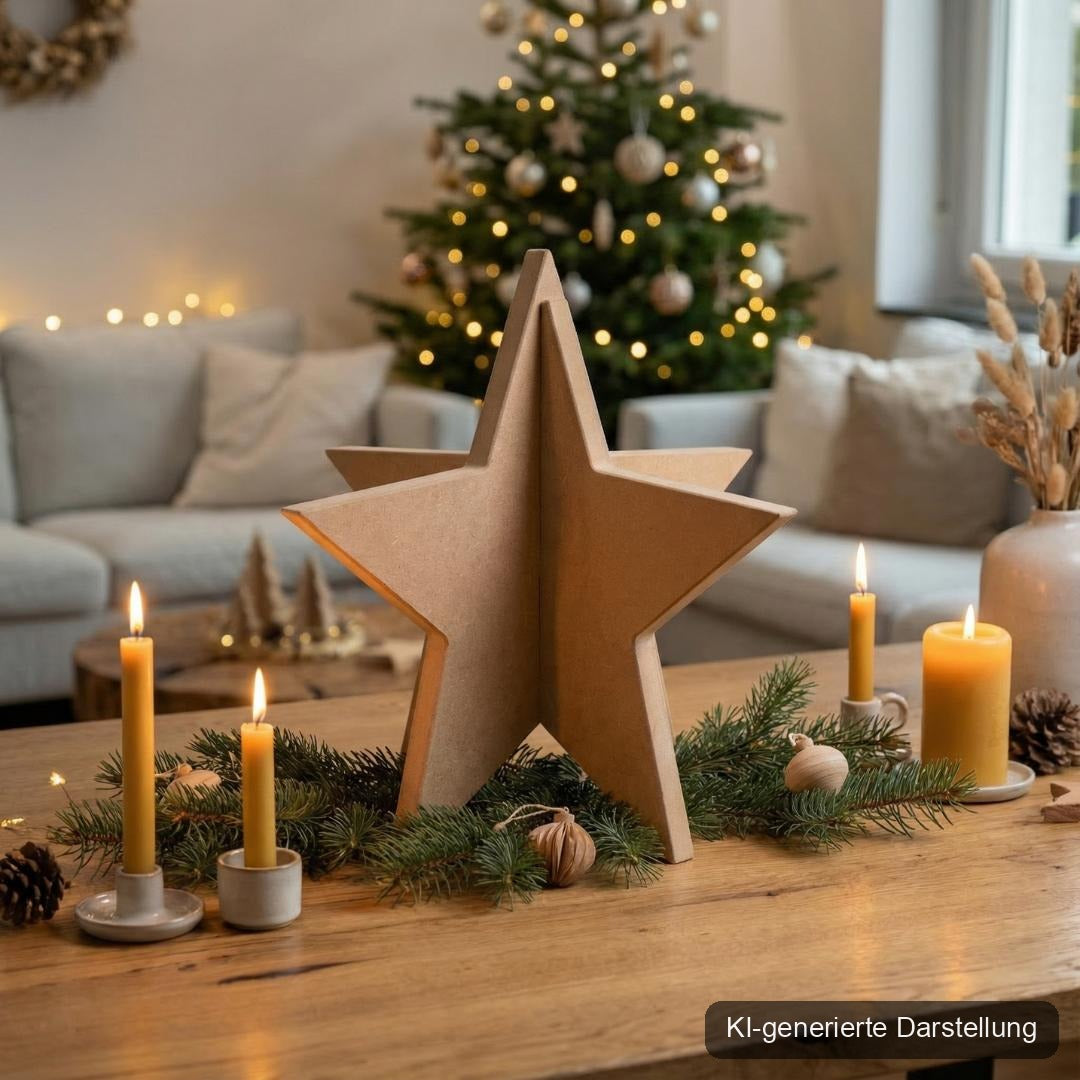Weihnachtsstern MDF - 3D Steckstern, KI-generierte Darstellung