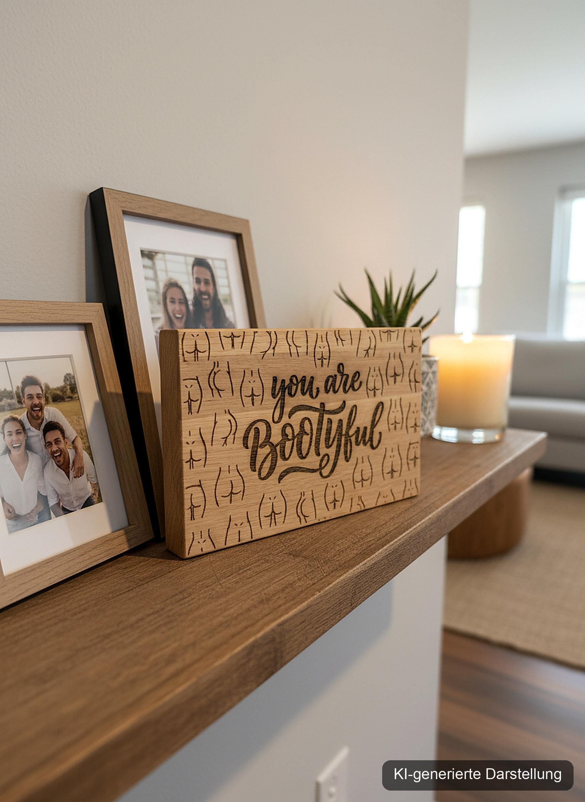 Holzschild 'You are Bootyful' · Wildeiche, KI-generierte Darstellung