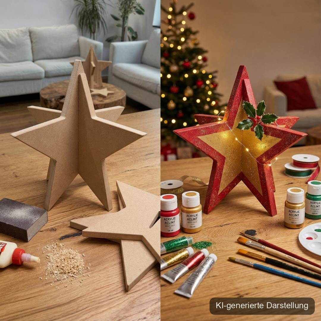 Weihnachtsstern MDF - 3D Steckstern, KI-generierte Darstellung