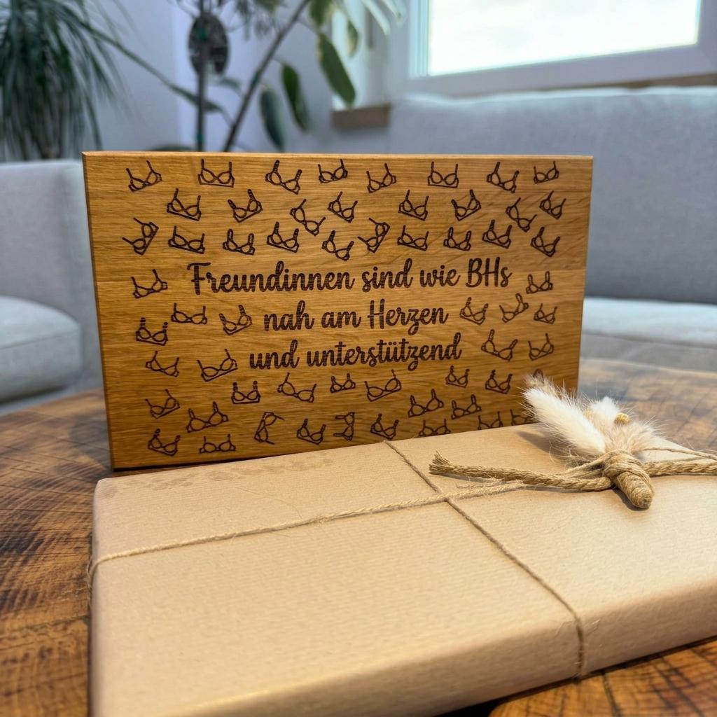 Geschenk Freundinnen wie BHs Holzschild geölt Sofa