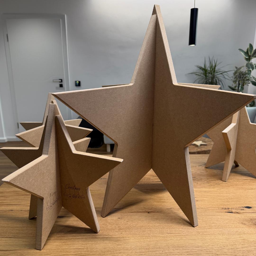 Weihnachtsstern aus MDF, Steckstern 3D, DIY Holzstern zum Bemalen und Dekorieren, Weihnachtsdeko zum Aufstellen
