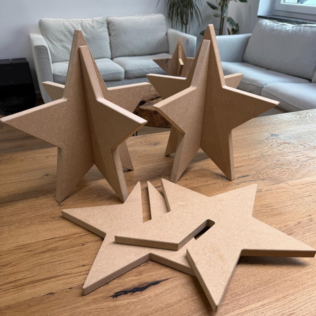 Weihnachtsstern aus MDF, Steckstern 3D, DIY Holzstern zum Bemalen und Dekorieren, Weihnachtsdeko zum Aufstellen