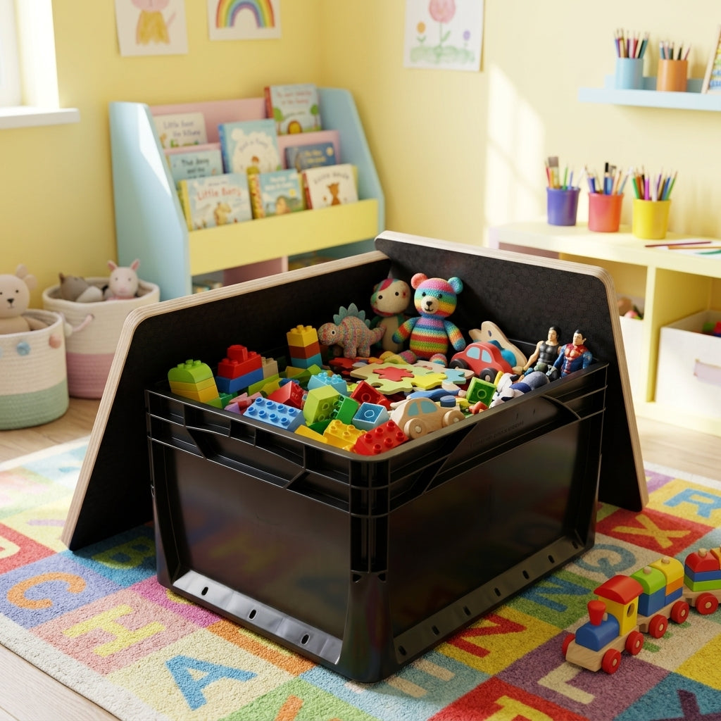 Eurobox-Deckel Hexagon auf Spielzeugkiste im Kinderzimmer