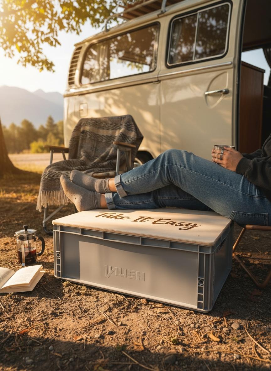 Eurobox Deckel Multiplex Birke 18mm, personalisierbar mit eigenem Logo und Schriftzug, Lasergravur, Camping Zubehör, Camping Geschenk