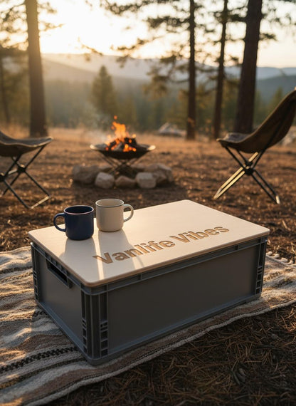 Eurobox Deckel Multiplex Birke 18mm, personalisierbar mit eigenem Logo und Schriftzug, Lasergravur, Camping Zubehör, Camping Geschenk