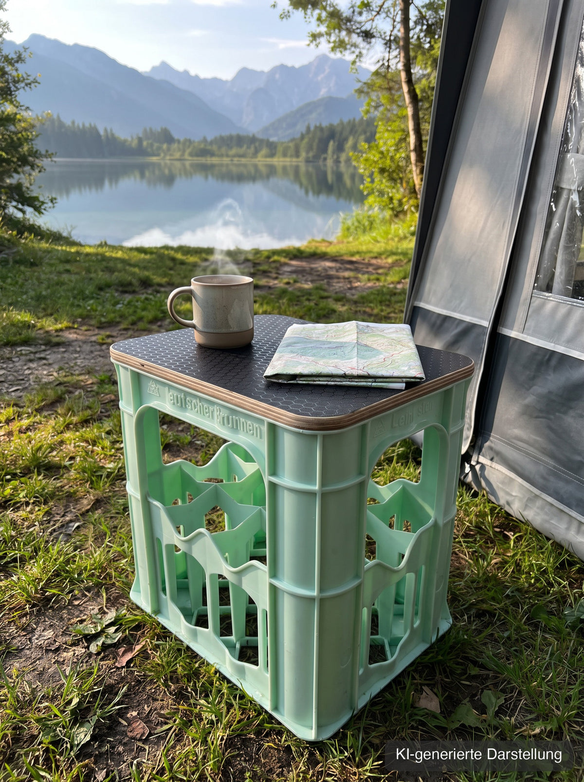 Wasserkastensitz mit Hexagon-Deckel beim Camping am See